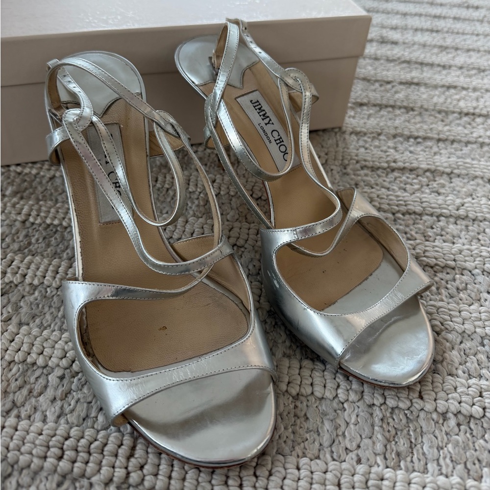 Jimmy Choo Metallic Silver Strappy High-Heel Sandals